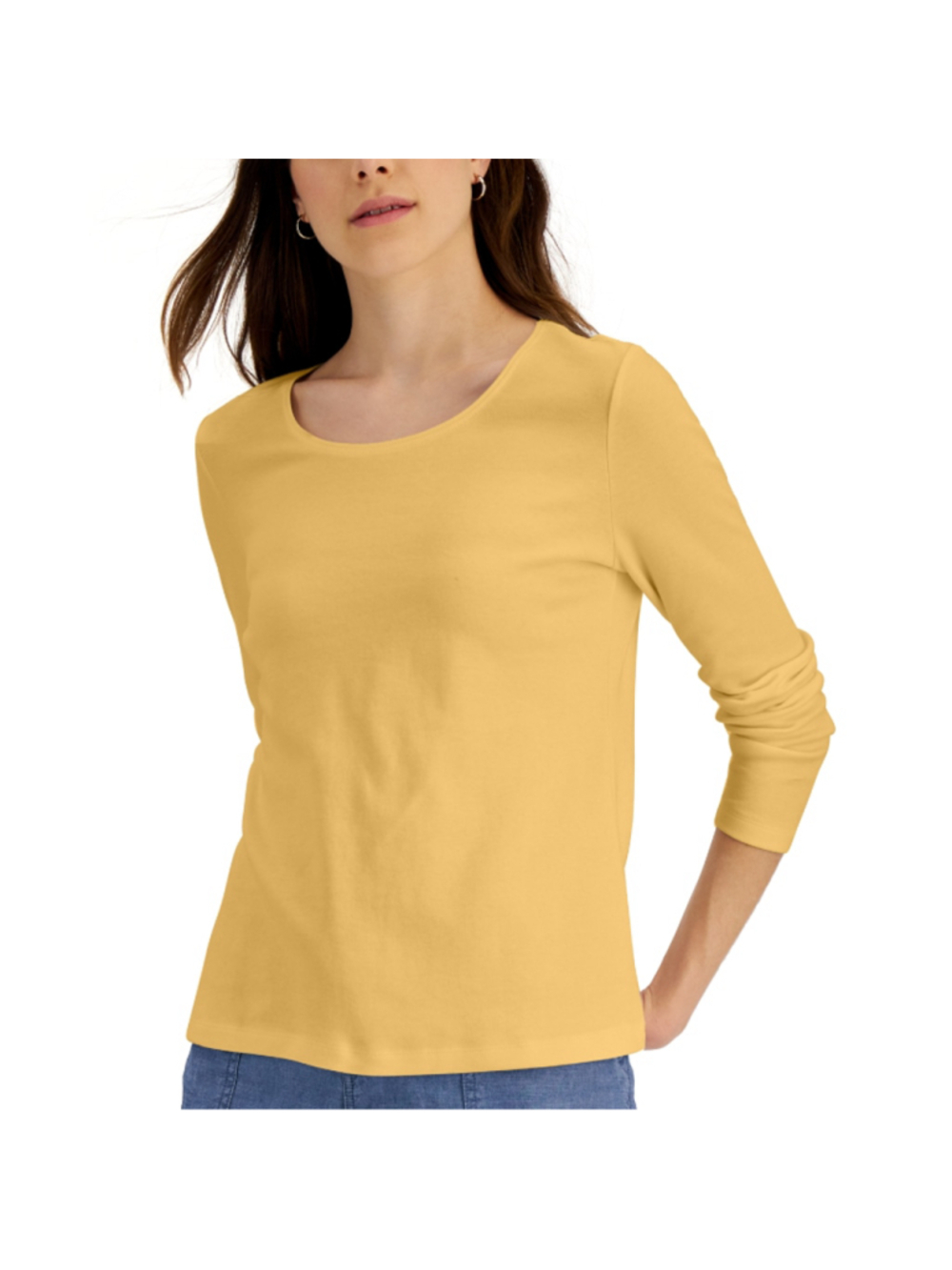 Karen Scott XXL Petite 100% Cotton Yellow Long Sleeve Scoop-Neckline Top NWT
